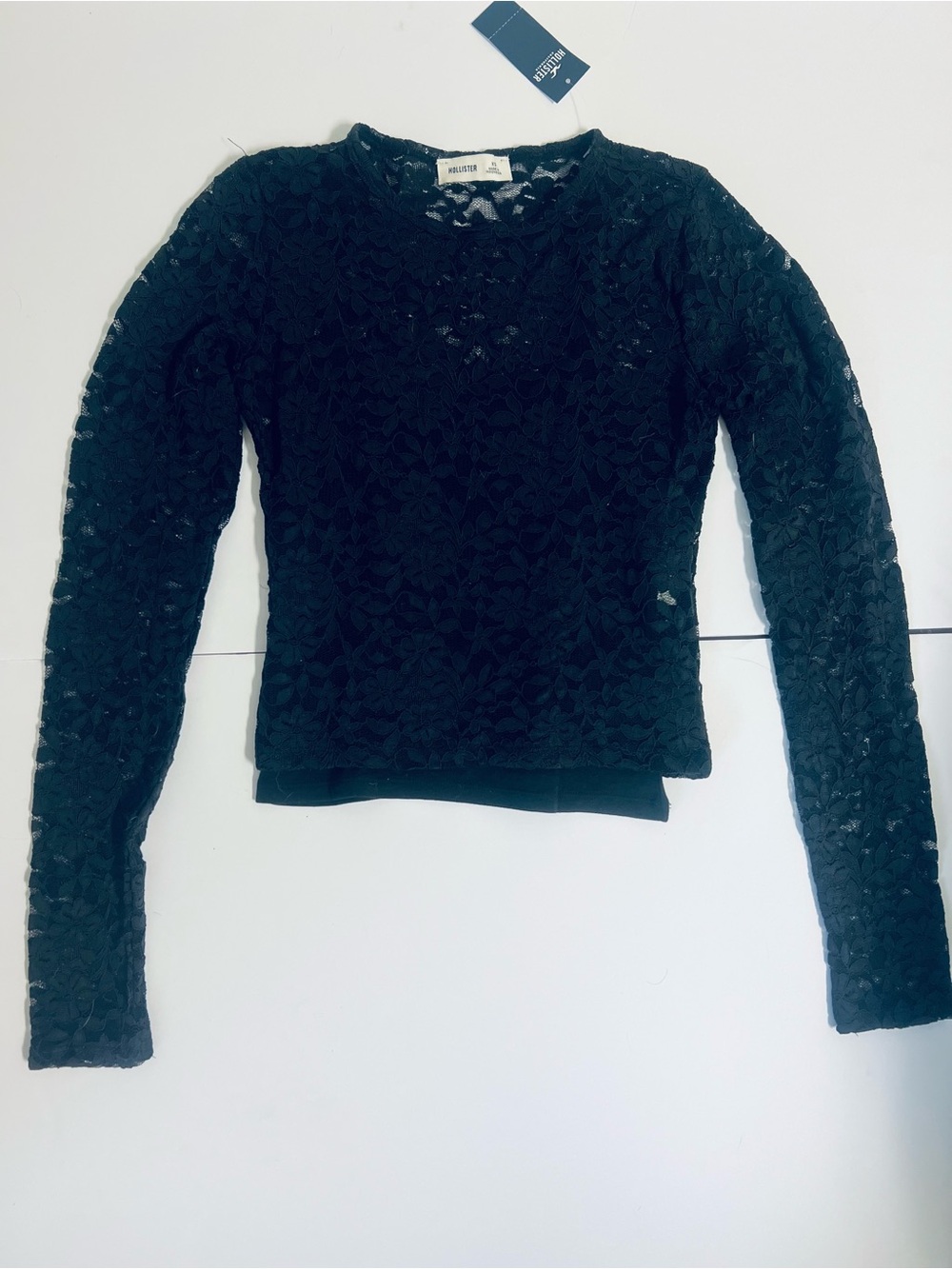 Hollister Black Lace Long-Sleeve Crew Top
